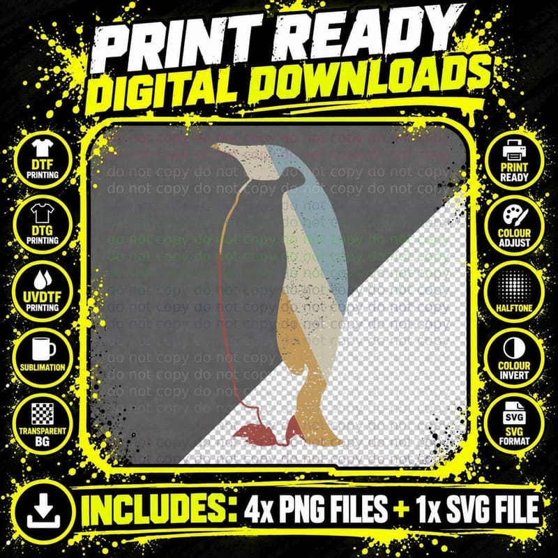 Retro Penguin Vintage T-Shirt, Animal Illustration Png SVG Digital Bundle