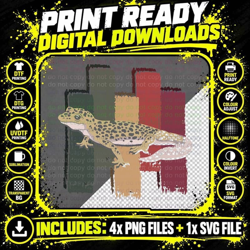 Retro Reptile Lizard Animal Pet Leopard Gecko T-Shirt Png SVG Digital Bundle