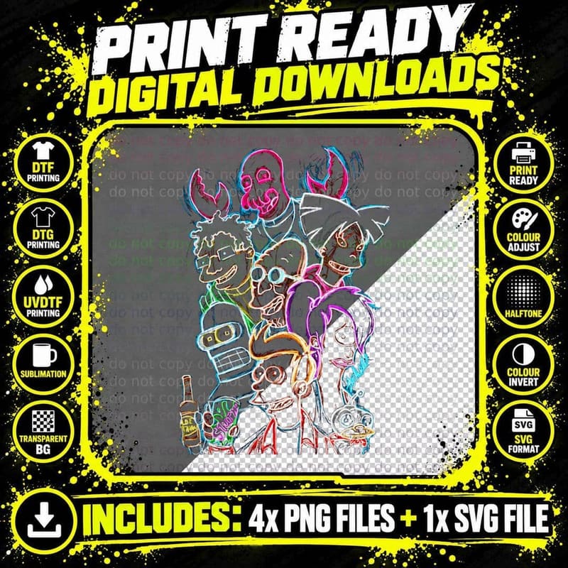 Retro Robot Party T-Shirt, Cyberpunk Style Png SVG Digital Bundle