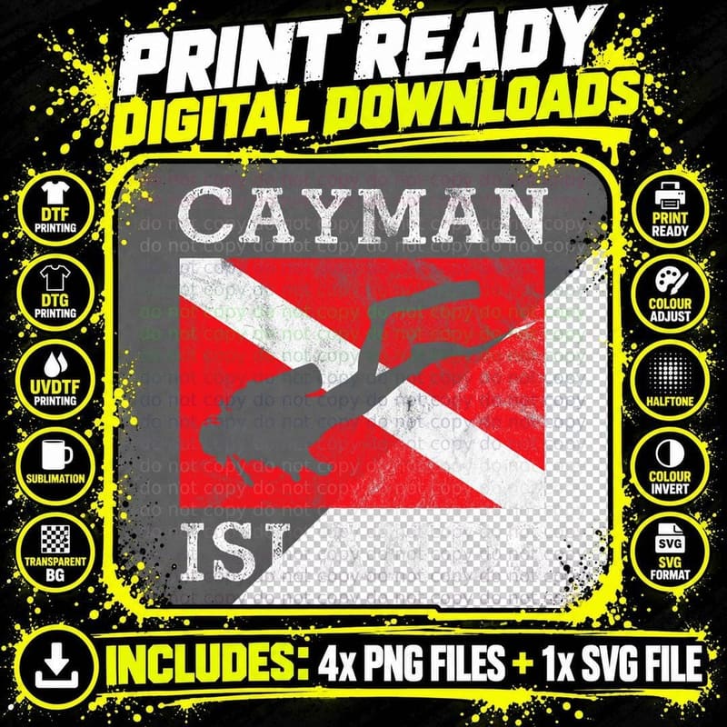 Retro Scuba Diver Grand Cayman Islands Scuba Diving Png SVG Digital Bundle