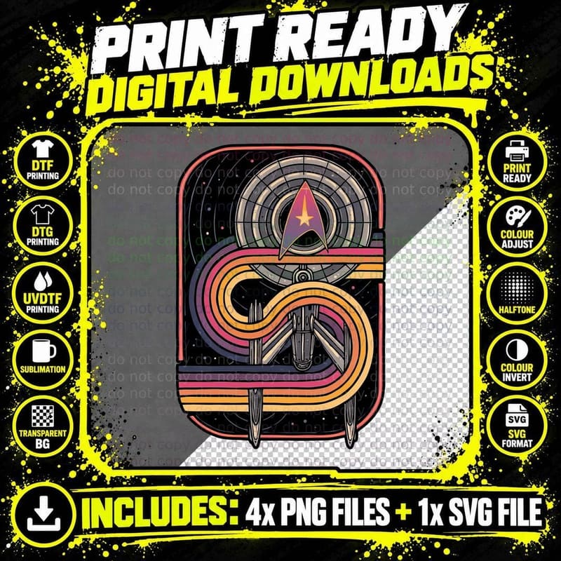 Retro Star Trek T-Shirt, Vintage Sci-Fi Tee Png SVG Digital Bundle