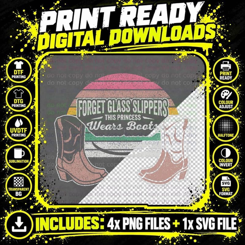 Retro This Princess Wears Boots T-Shirt, Western Cowgirl Png SVG Digital Bundle