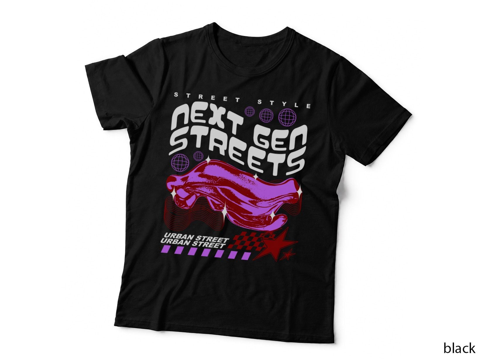 Retro Urban Liquid Swirl T-Shirt, Abstract Purple Graphic, Street Art Style