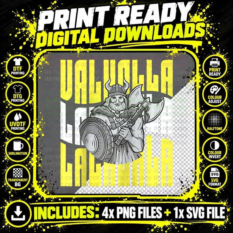 Retro Valhalla Viking Warrior - Nordic Culture Norsemen Png SVG Digital Bundle