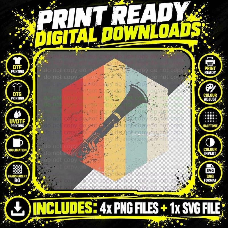 Retro Vintage Clarinet T-Shirt Png SVG Digital Bundle