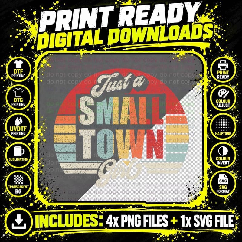 Retro Vintage Just a Small Town Girl T-Shirt Png SVG Digital Bundle
