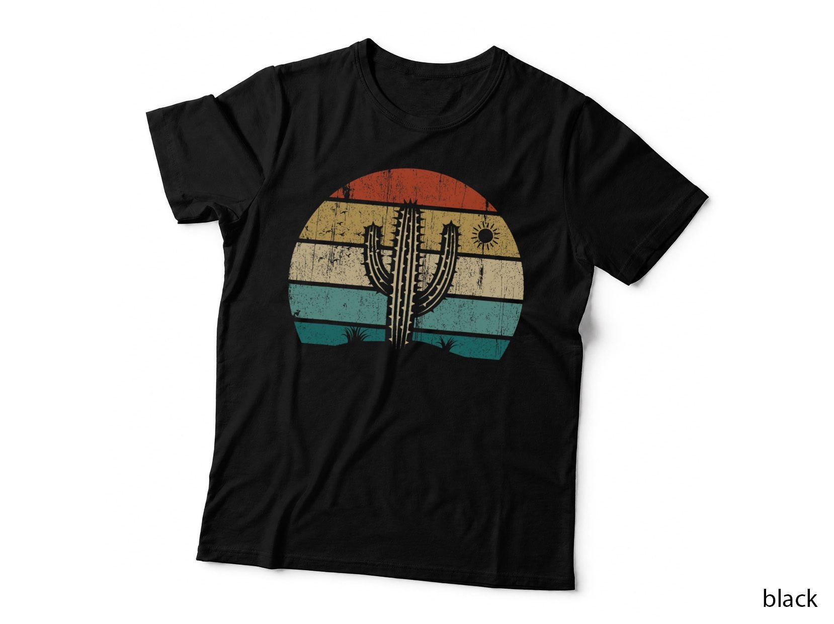 Retro Vintage Saguaro Cactus Sunset Opuntia Cactaceae T-Shirt