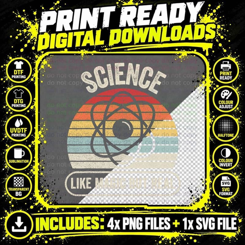 Retro Vintage Science Like Magic but Real T-Shirt Png SVG Digital Bundle