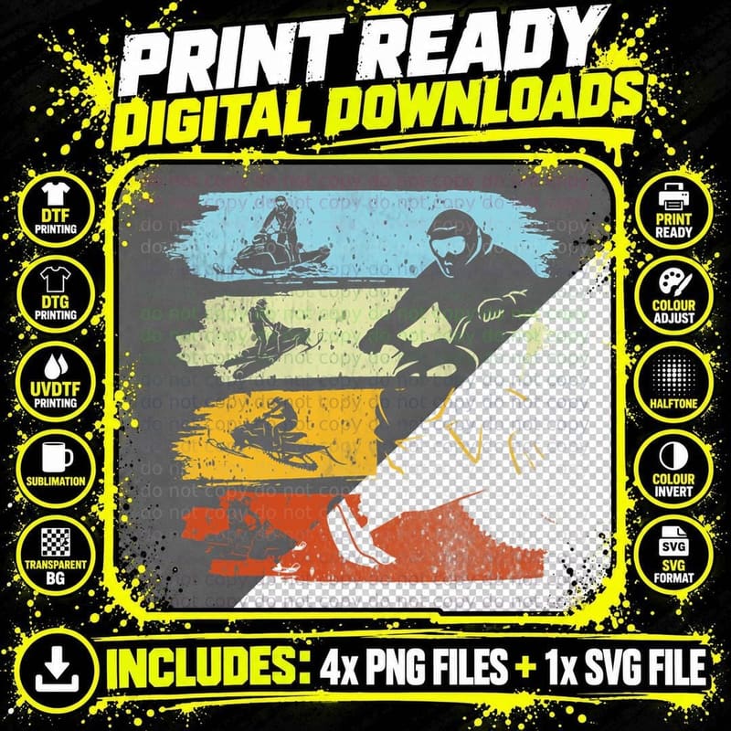 Retro Vintage Sledge Snowmobile T-Shirt Png SVG Digital Bundle