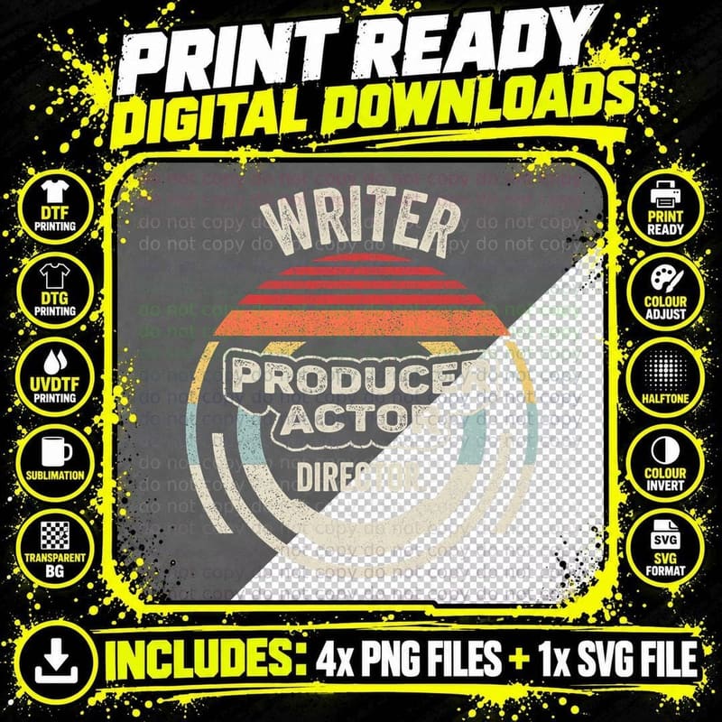 Retro Writer Producer Actor Director T-Shirt Png SVG Digital Bundle