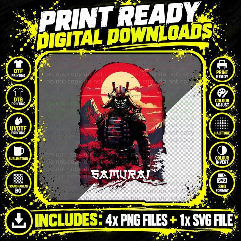Samurai Mask Yakuza Vintage Japan Culture Art Katana Png SVG Digital Bundle