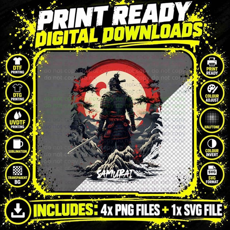 Samurai Warrior Vintage Japanese Asian Culture Katana Png SVG Digital Bundle