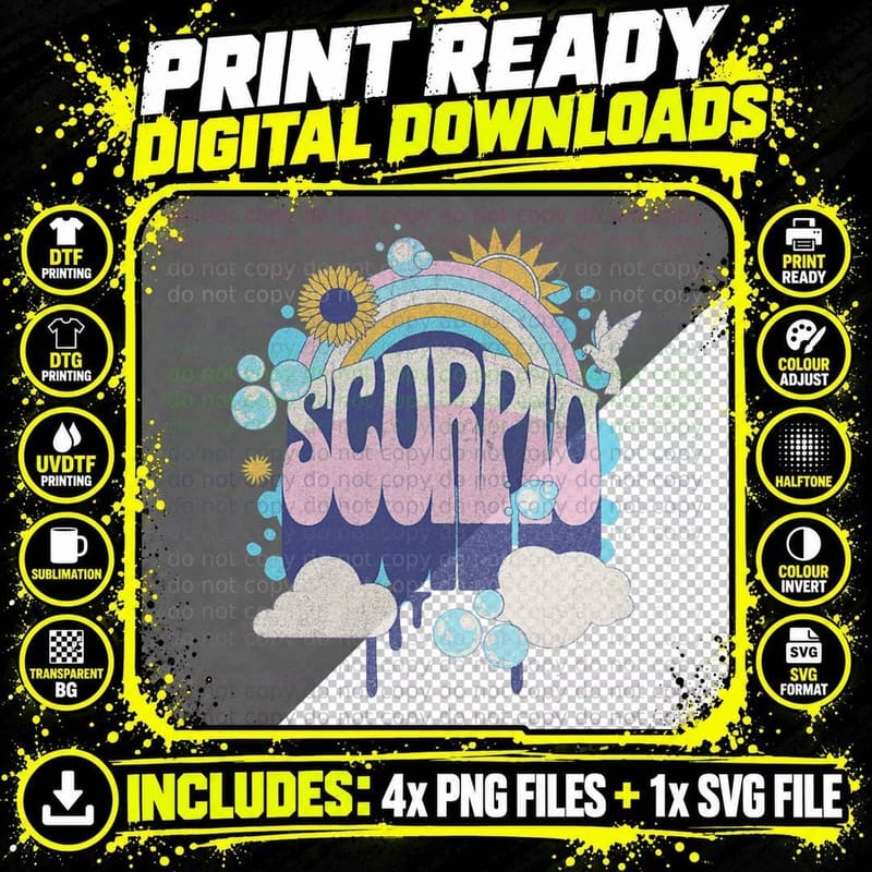 Scorpio Fearlessness, Boldness & Loyal - Vintage Zodiac Png SVG Digital Bundle