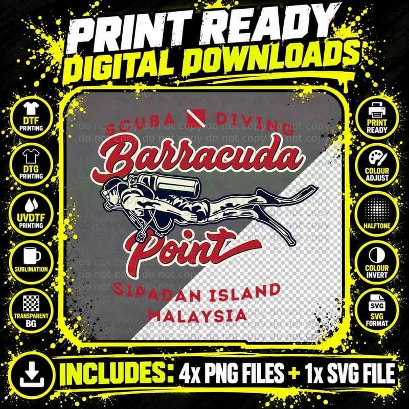 Scuba Diving Barracuda Point Sipadan Malaysia T-Shirt Png SVG Digital Bundle