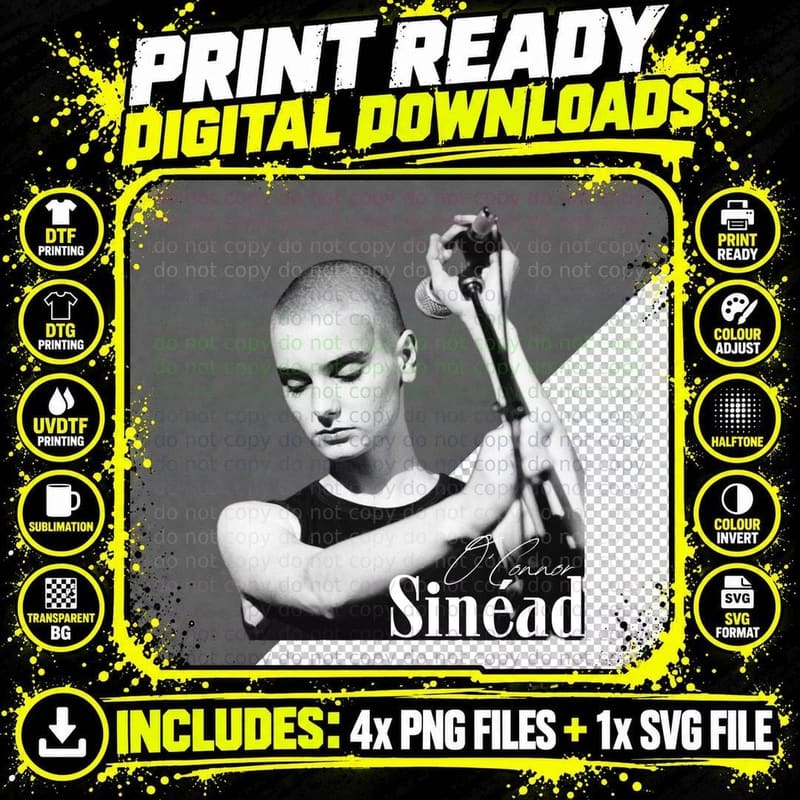 Sinead O'connor Tee, Black White Microphone Photo Png SVG Digital Bundle