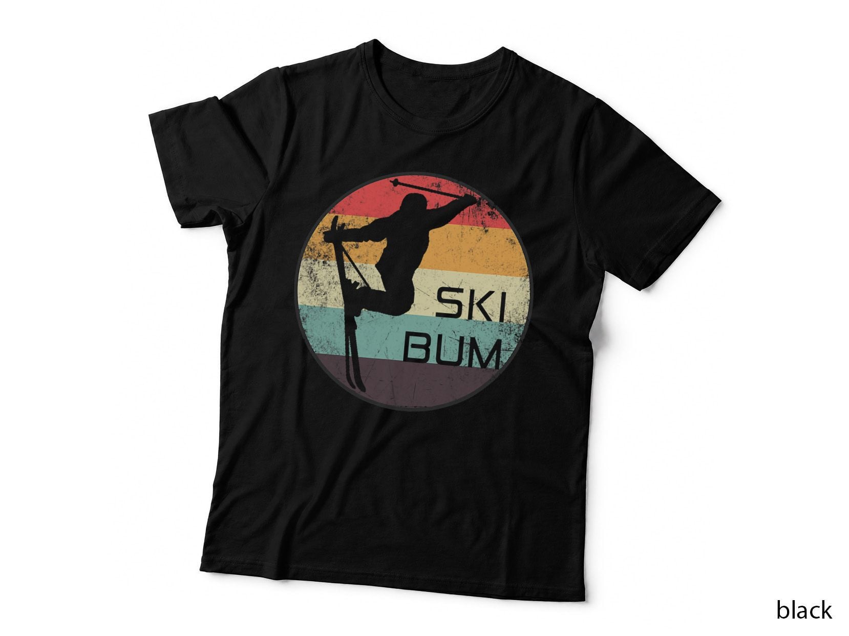 Ski Bum Skier Trick Silhouette 70's Vintage Skiing T-Shirt