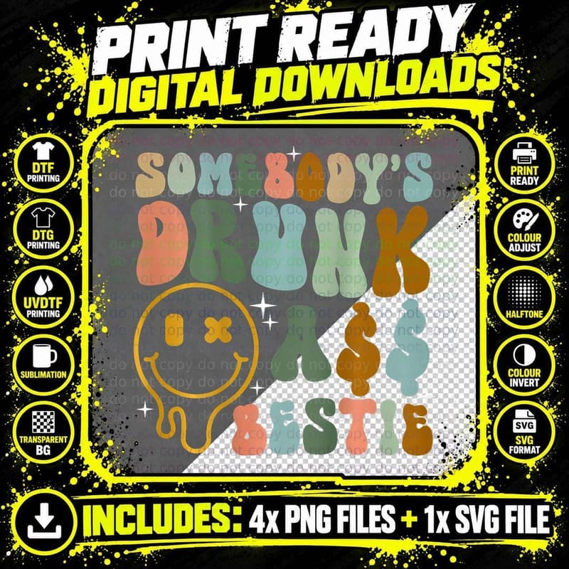 Somebody's Drunk Ass Bestie Groovy T-Shirt Png SVG Digital Bundle