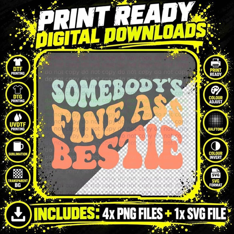 Somebody's Fine Ass Bestie Retro Wavy Groovy Vintage Png SVG Digital Bundle