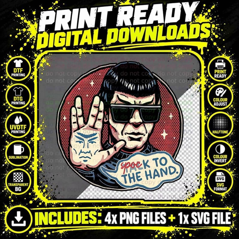 Spock to the Hand T-Shirt, Retro Sci-Fi Aesthetic Tee Png SVG Digital Bundle