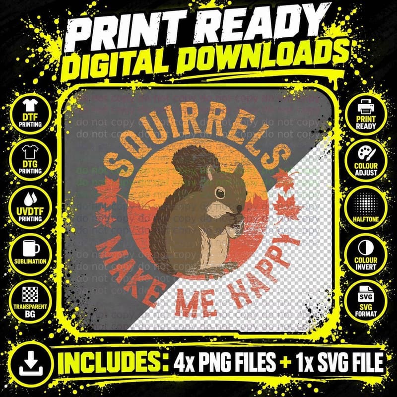 Squirrels Make Me Happy - Vintage Squirrel T-Shirt Png SVG Digital Bundle