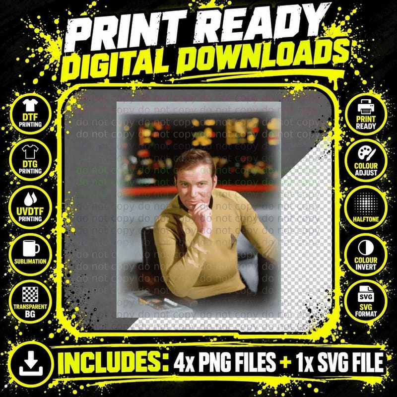 Star Trek Captain Retro Portrait T-Shirt Png SVG Digital Bundle