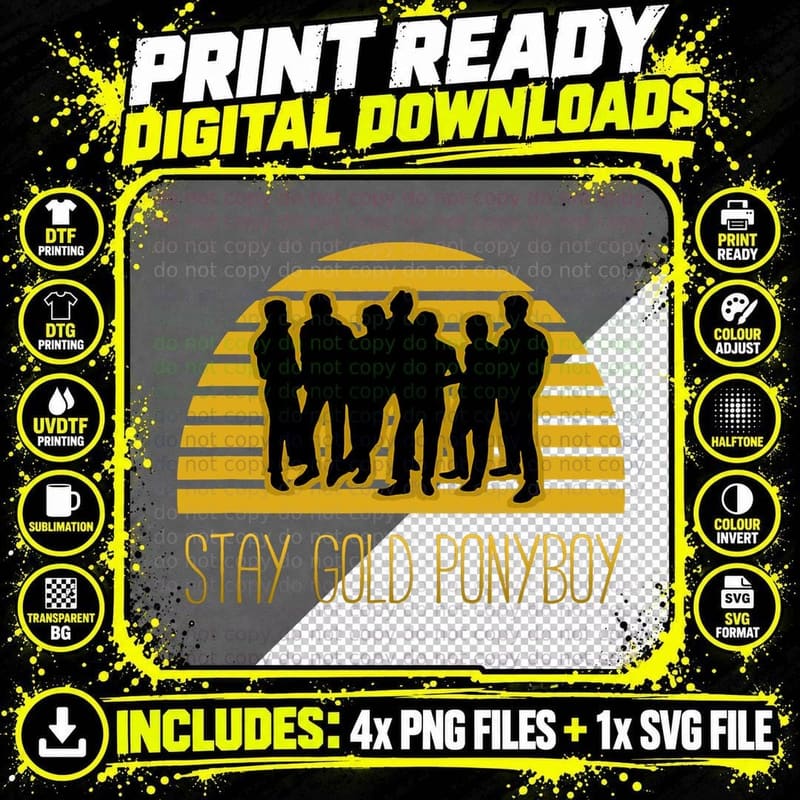 Stay Gold Ponyboy T-Shirt, Outsiders Group Silhouette Png SVG Digital Bundle