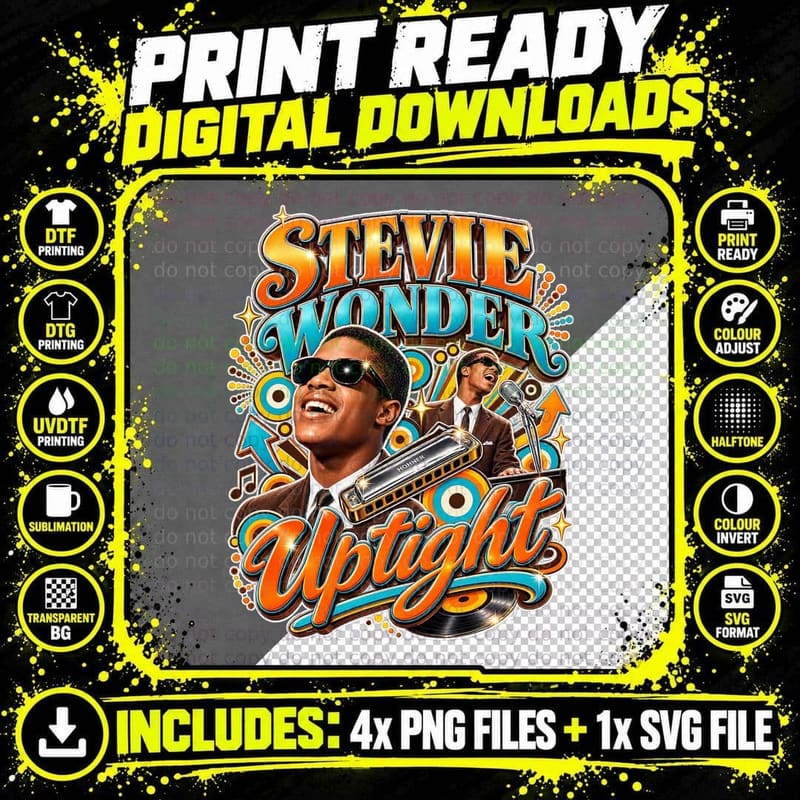 Stevie Wonder Uptight 1966 Motown Soul Mod Retro Vintage Png SVG Digital Bundle