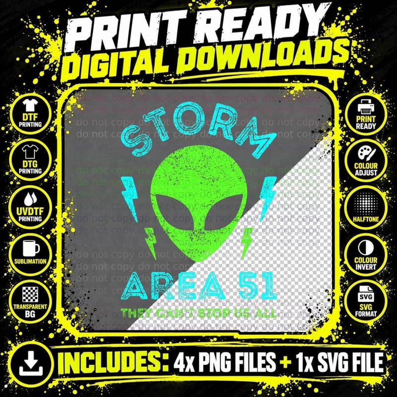 Storm Area 51 T-Shirt, UFO Alien Raid Vintage Png SVG Digital Bundle