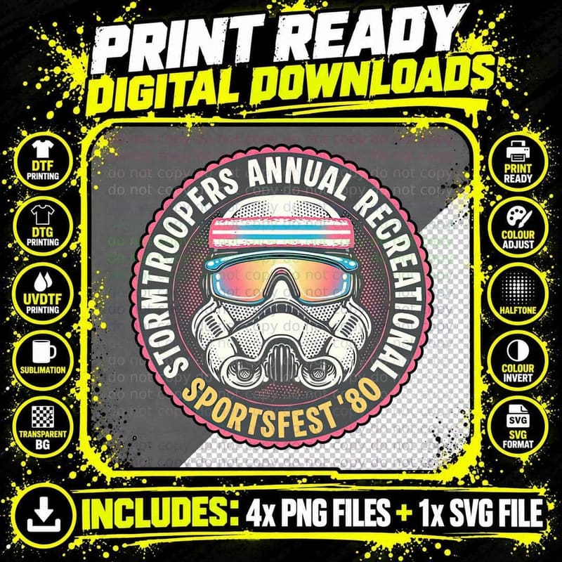 Stormtrooper Sportsfest T-Shirt, Retro Sci-Fi Aesthetic Png SVG Digital Bundle