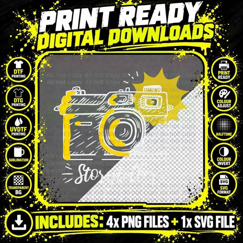 Storyteller Photographer Vintage Camera Apparel T-Shirt Png SVG Digital Bundle