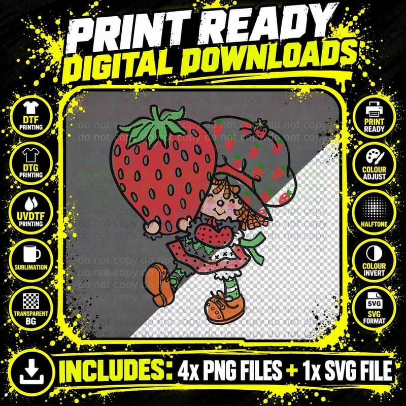 Strawberry Shortcake Mighty Cute Vintage Strawberry Png SVG Digital Bundle