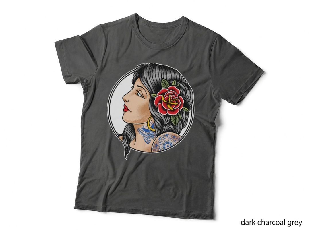 Tattooed Lady Pin-Up T-Shirt, Vintage Tattoo Art, Retro Tattoo Style
