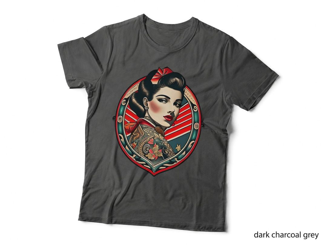 Tattooed Pin-Up Girl T-Shirt, Vintage Americana Style, Retro Pin-Up Apparel