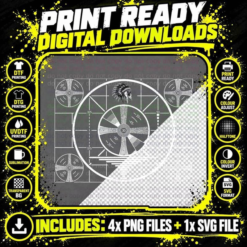 Television TV VIDEO TEST Pattern OFF AIR Vintage T-Shirt Png SVG Digital Bundle