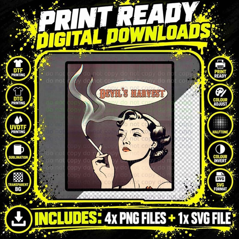 The Devil's Harvest Pinup Pop Culture Vintage T-Shirt Png SVG Digital Bundle
