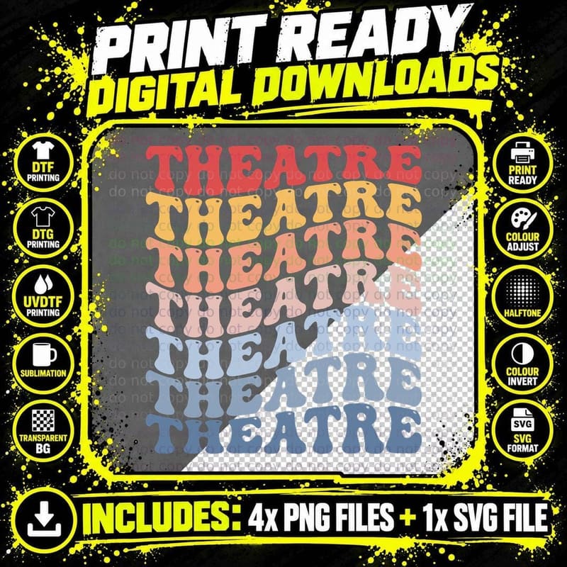 Theatre Drama Comedy Mask Groovy T-Shirt Png SVG Digital Bundle