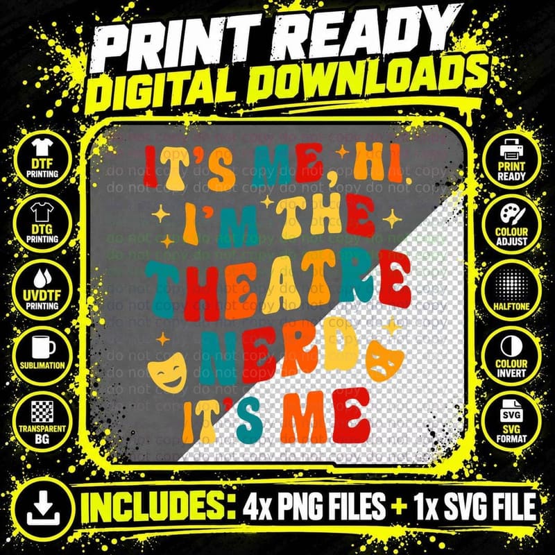 Theatre Nerd T-Shirt, Retro Typography, Nerd Apparel Png SVG Digital Bundle