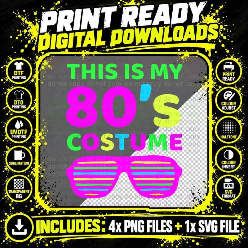 This Is My 80's Costume Outfit Eighties Retro Party Png SVG Digital Bundle