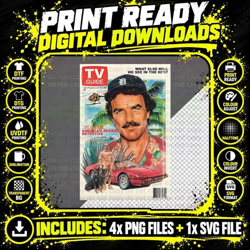 Tom Selleck Magnum P.i. TV Guide Cover Png SVG Digital Bundle