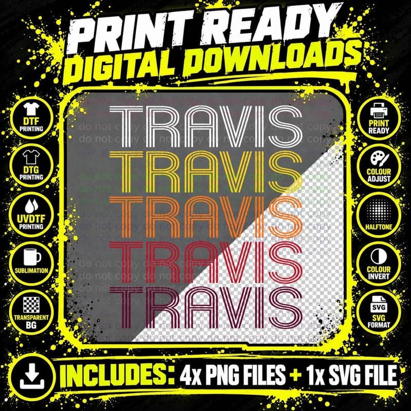 Travis Retro Wordmark Repeat T-Shirt Png SVG Digital Bundle