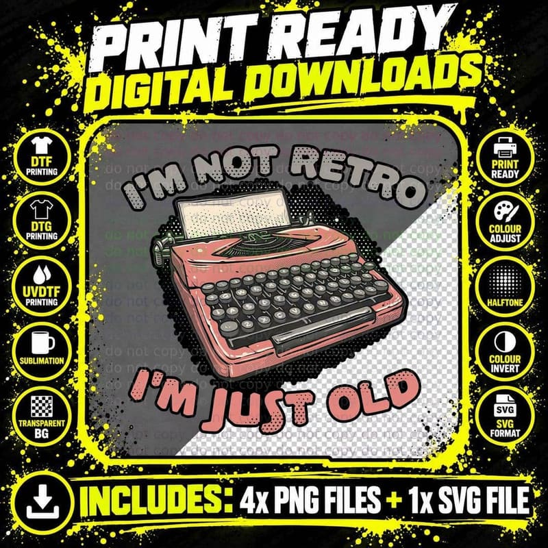 Typewriter T-Shirt, Vintage Style Tee, Gift for Writers Png SVG Digital Bundle