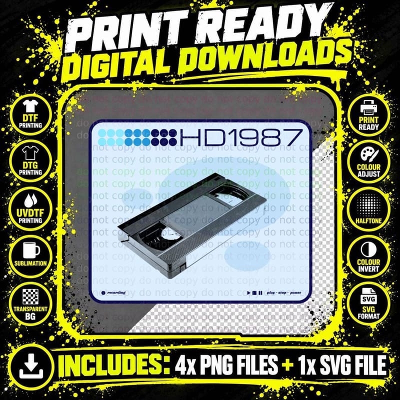 VHS Tape Retro T-Shirt, 80s Nostalgia, Vintage Vibes Png SVG Digital Bundle