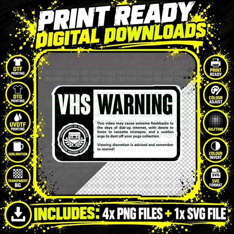 VHS Warning T-Shirt, Nostalgia Tee, Gift for Retro Fans Png SVG Digital Bundle
