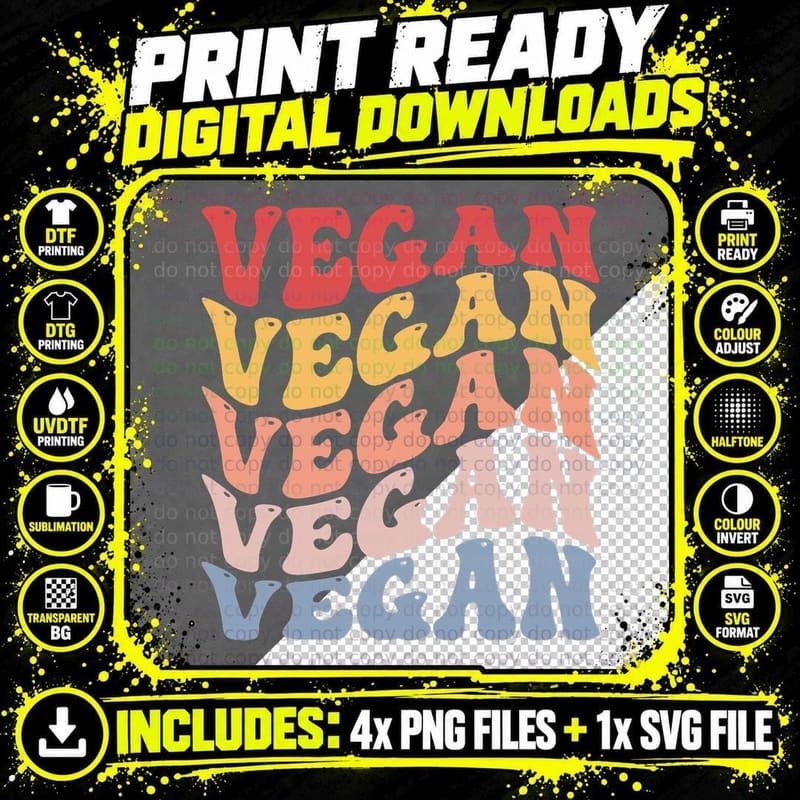 Vegan Groovy Veganism T-Shirt Png SVG Digital Bundle