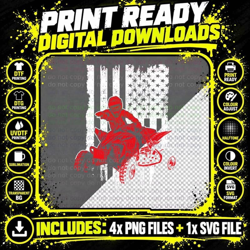 Vintage American All-Terrain Vehicles ATV Four Wheeler Png SVG Digital Bundle