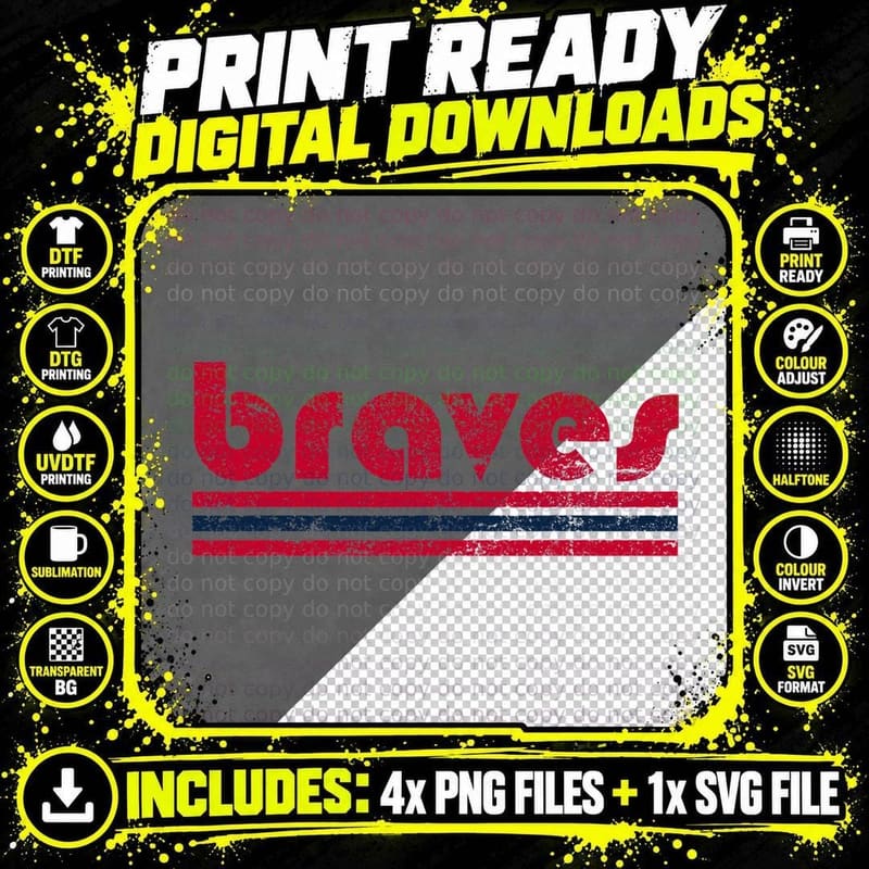 Vintage Braves Retro Three Stripe Weathered T-Shirt Png SVG Digital Bundle