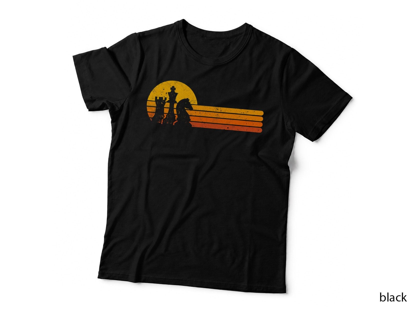 Vintage Chess Player Retro Sunset Design Chess Pieces T-Shirt