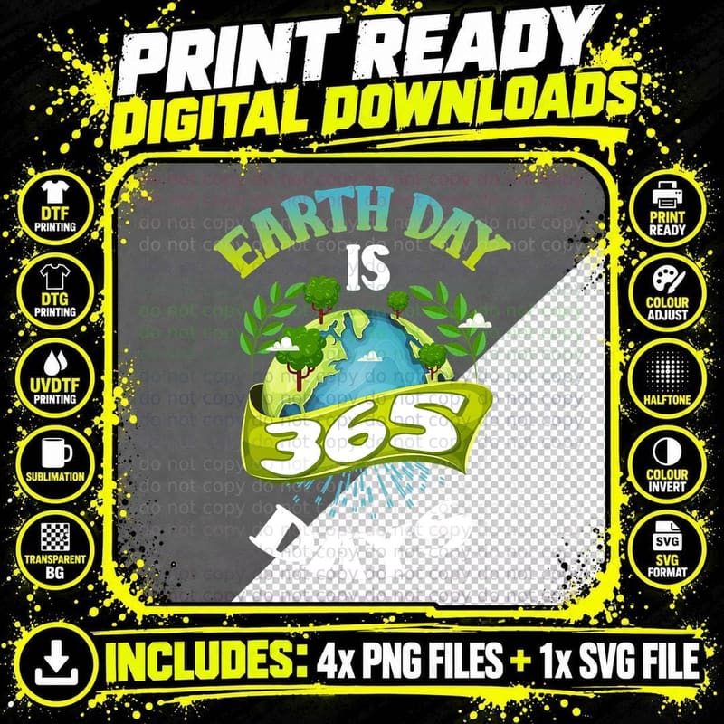 Vintage Earth Day Is 365 Days Climate Change Global Png SVG Digital Bundle