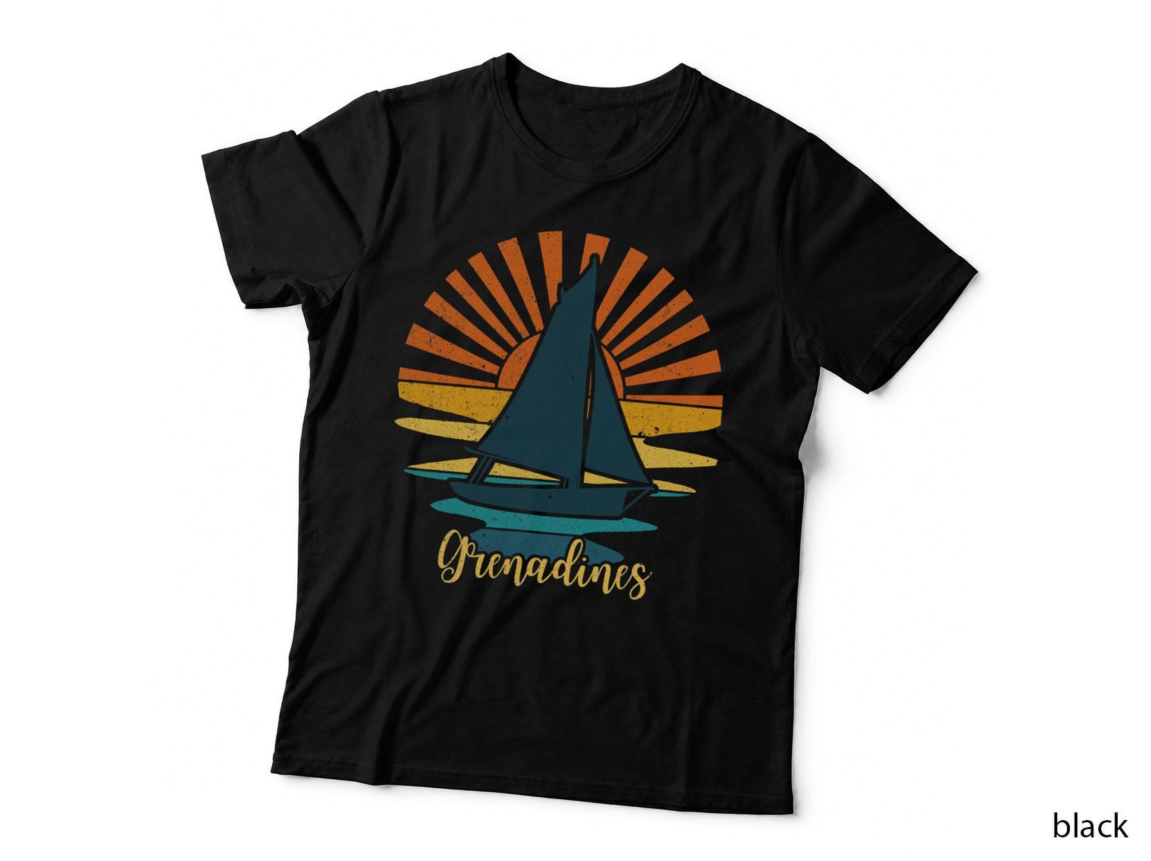 Vintage Grenadines, Caribbean Sunset Sailing T-Shirt, Summer Vibes