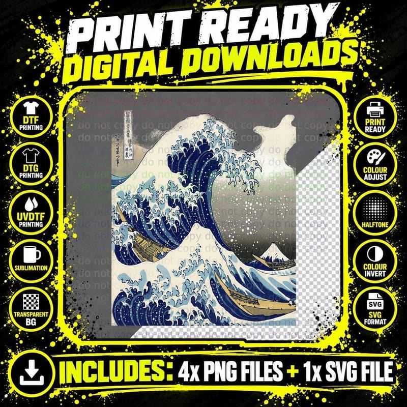 Vintage Japanese Painting Tsunami the Great Wave T-Shirt Png SVG Digital Bundle